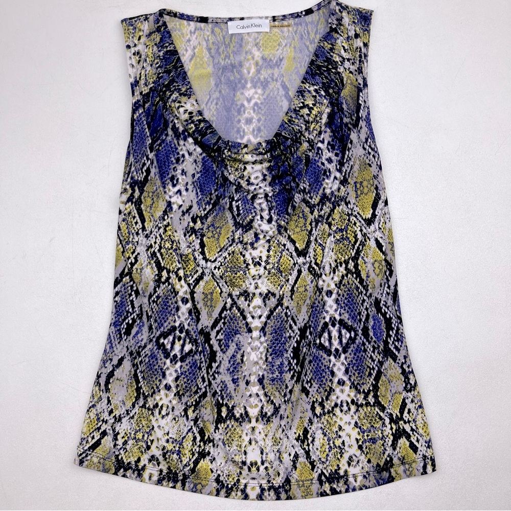 Calvin Klein Print Drape Cowl Neck Short Sleeve Top